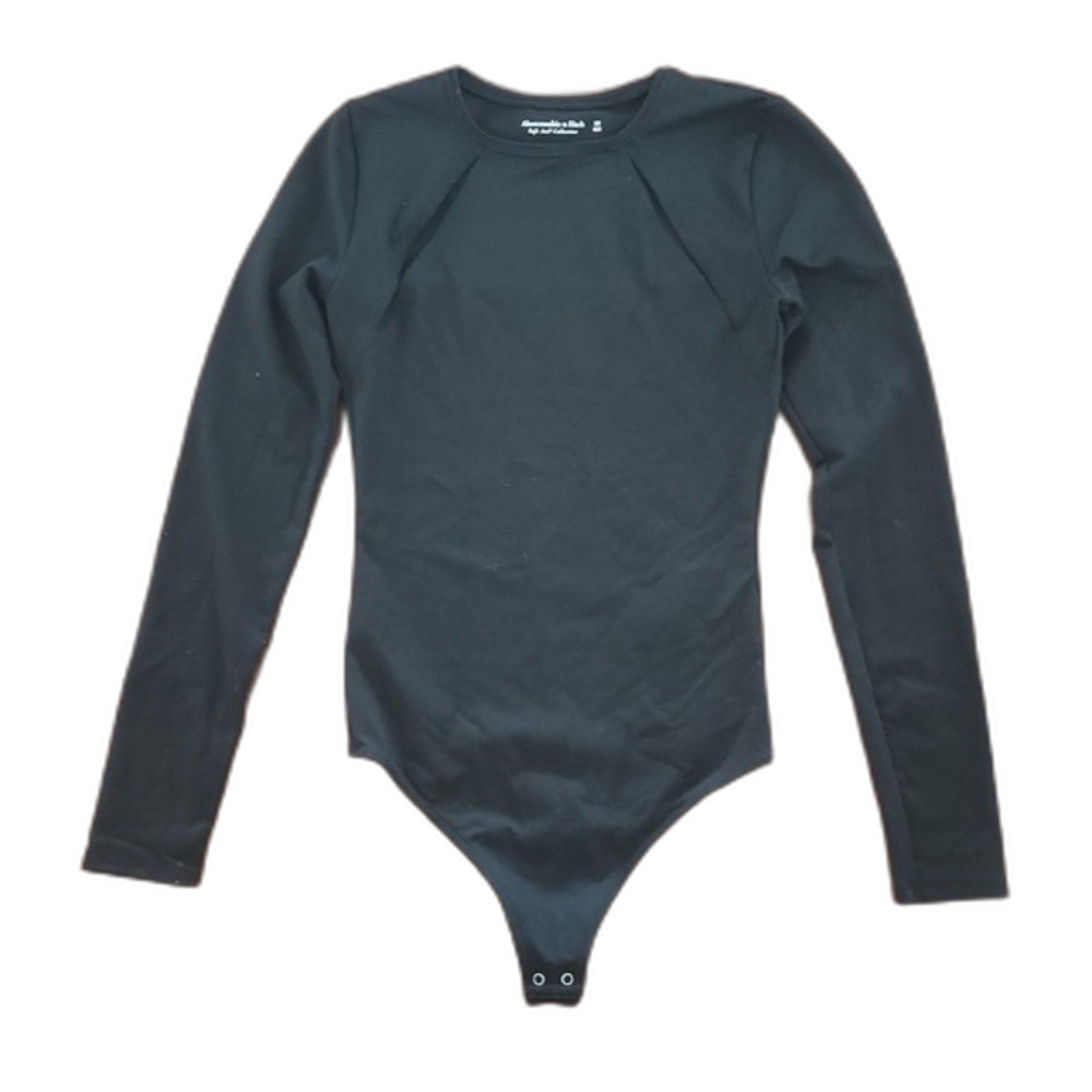 Abercrombie & Fitch Soft A&F Collection Long Sleeve Cutout Bodysuit, Black, XS